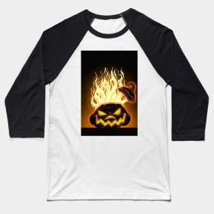 Spooky Scary Flaming Pumpkin Baseball T-Shirt